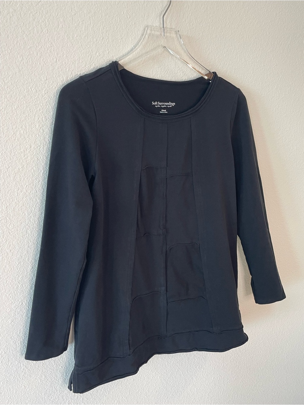 Soft Surroundings Black Long-Sleeve Patch Detail Knit Top